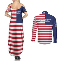 Liberia Flag Style Couples Matching Summer Maxi Dress and Long Sleeve Button Shirt The Love of Liberty Brought Us Here
