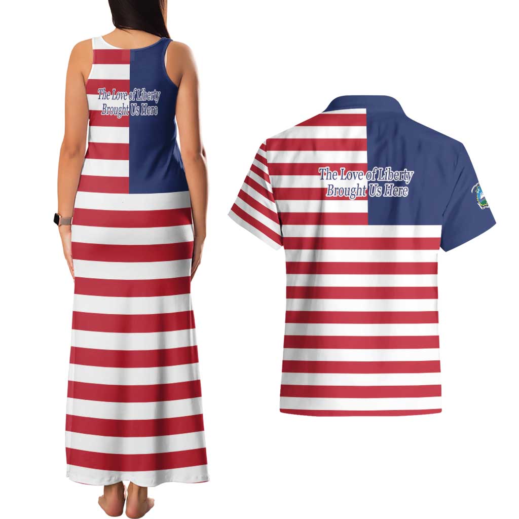 Liberia Flag Style Couples Matching Tank Maxi Dress and Hawaiian Shirt The Love of Liberty Brought Us Here