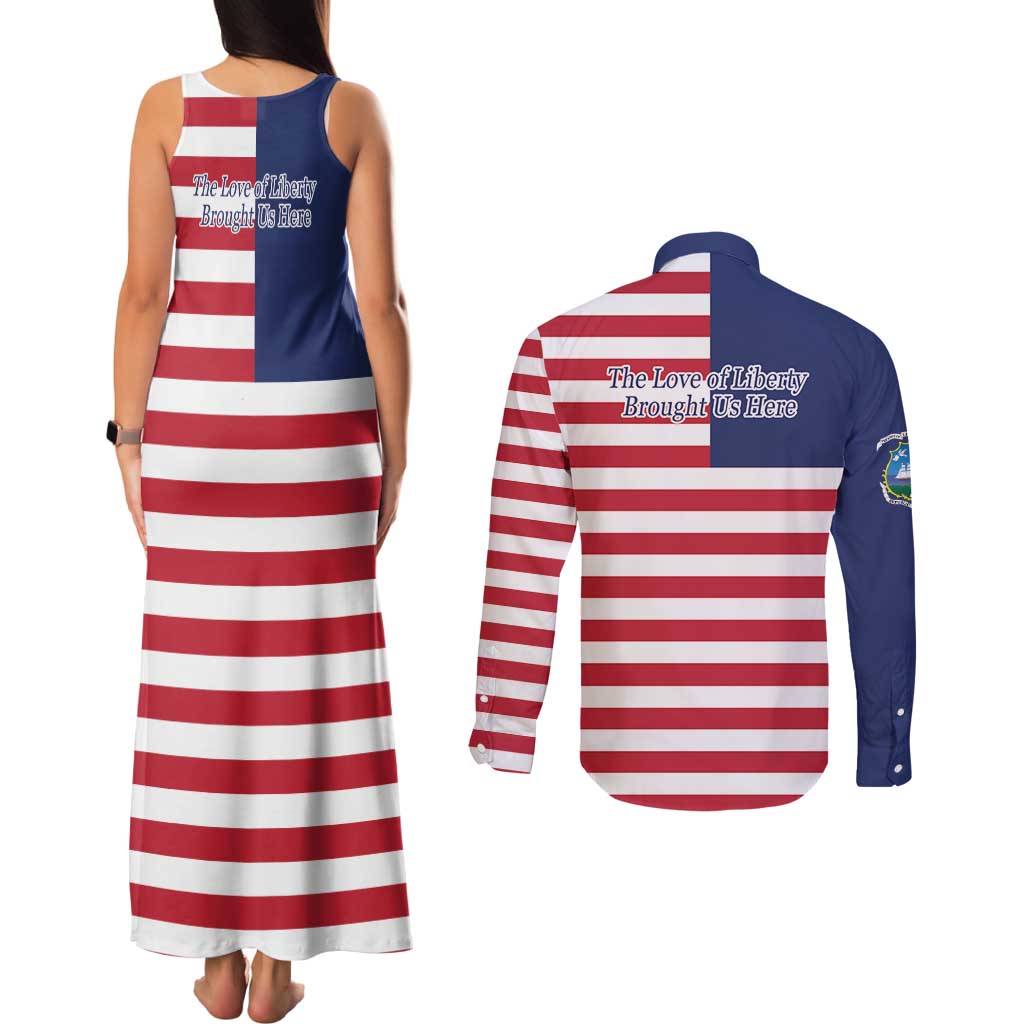 Liberia Flag Style Couples Matching Tank Maxi Dress and Long Sleeve Button Shirt The Love of Liberty Brought Us Here