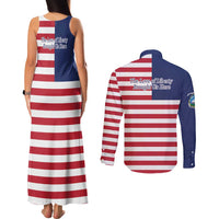 Liberia Flag Style Couples Matching Tank Maxi Dress and Long Sleeve Button Shirt The Love of Liberty Brought Us Here