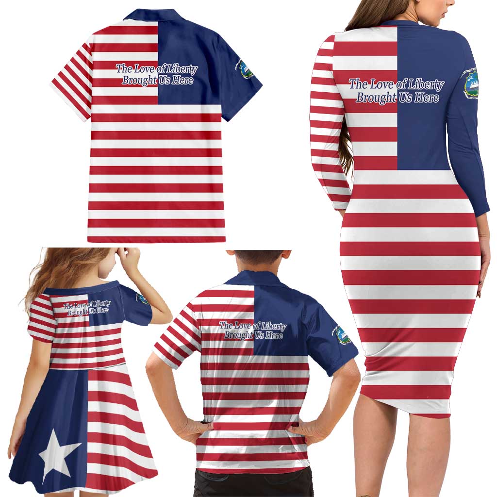 Liberia Flag Style Family Matching Long Sleeve Bodycon Dress and Hawaiian Shirt The Love of Liberty Brought Us Here