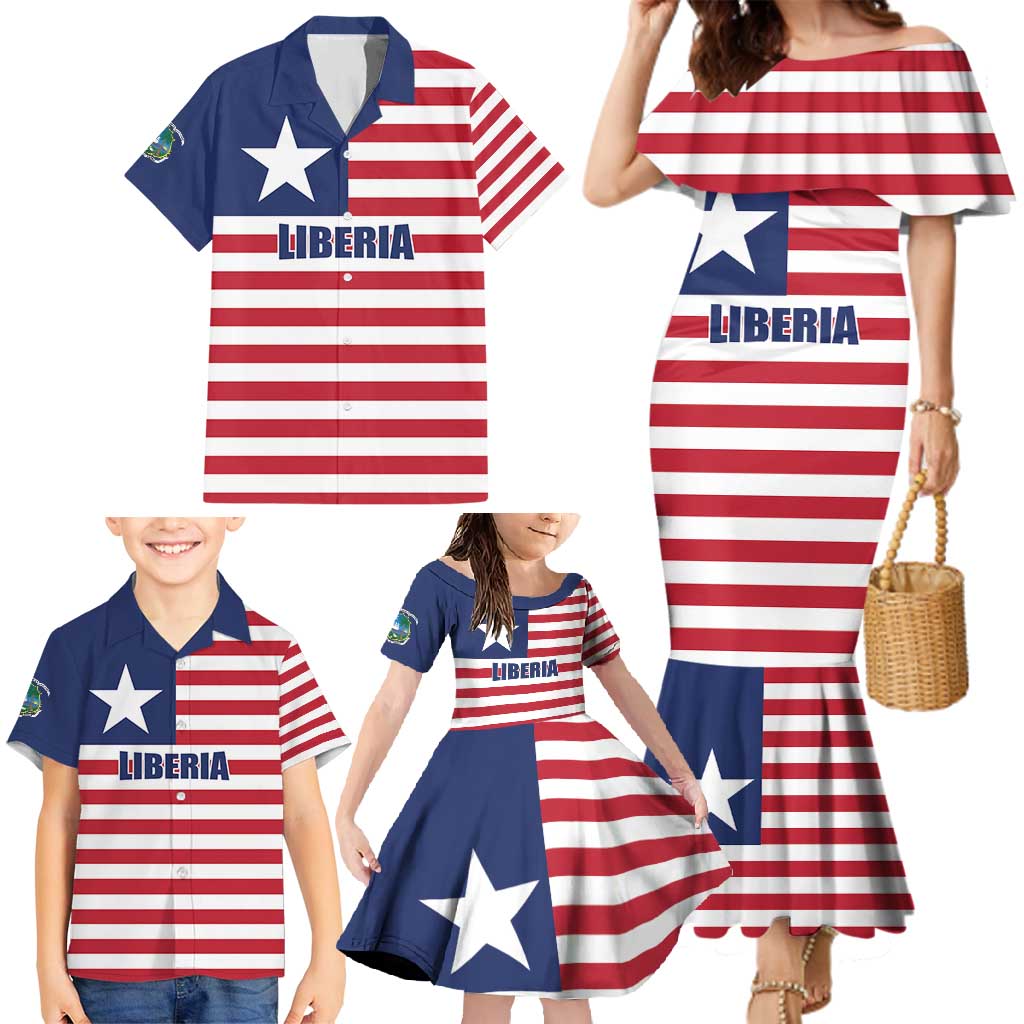 Liberia Flag Style Family Matching Mermaid Dress and Hawaiian Shirt The Love of Liberty Brought Us Here