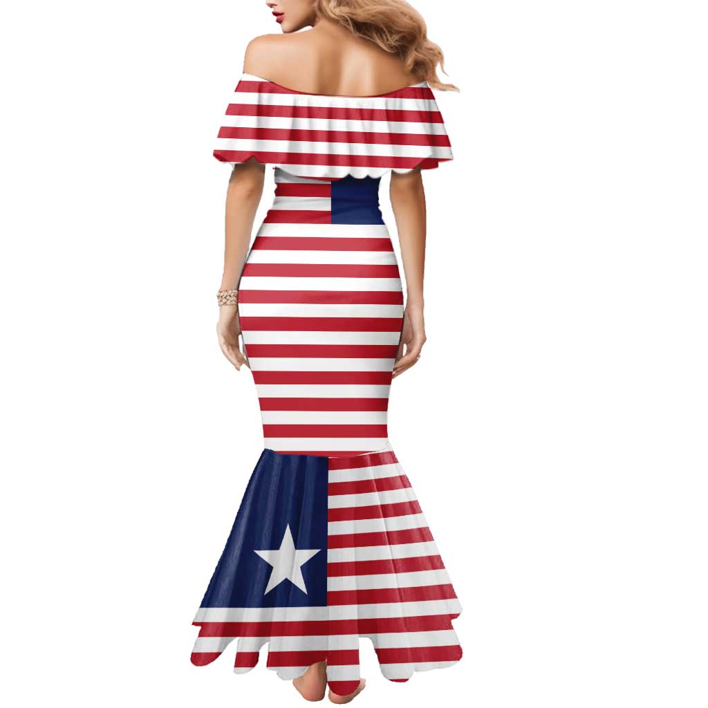 Liberia Flag Style Family Matching Mermaid Dress and Hawaiian Shirt The Love of Liberty Brought Us Here