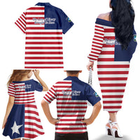 Liberia Flag Style Family Matching Off The Shoulder Long Sleeve Dress and Hawaiian Shirt The Love of Liberty Brought Us Here