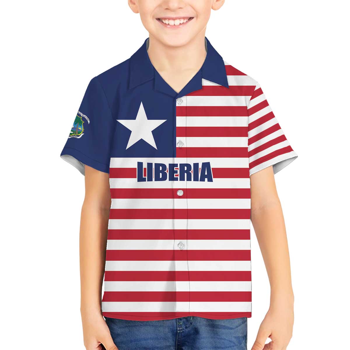 Liberia Flag Style Family Matching Off The Shoulder Long Sleeve Dress and Hawaiian Shirt The Love of Liberty Brought Us Here