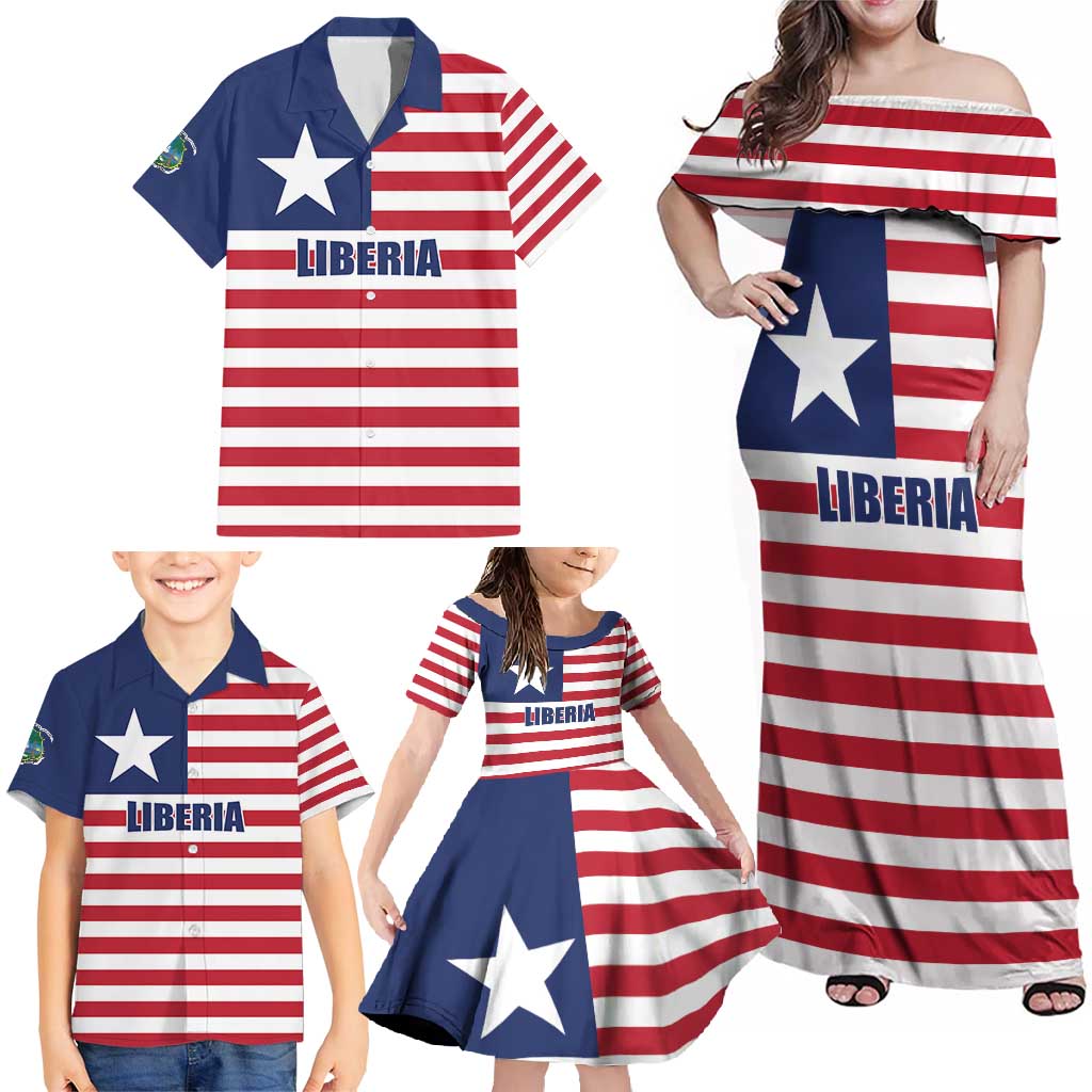 Liberia Flag Style Family Matching Off Shoulder Maxi Dress and Hawaiian Shirt The Love of Liberty Brought Us Here