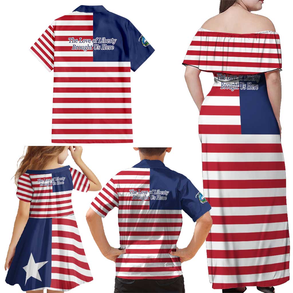 Liberia Flag Style Family Matching Off Shoulder Maxi Dress and Hawaiian Shirt The Love of Liberty Brought Us Here