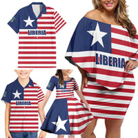Liberia Flag Style Family Matching Off Shoulder Short Dress and Hawaiian Shirt The Love of Liberty Brought Us Here