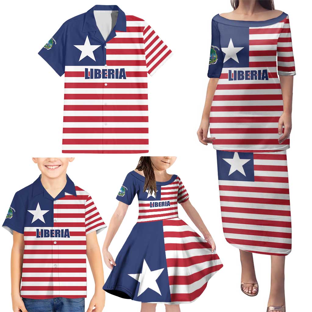 Liberia Flag Style Family Matching Puletasi and Hawaiian Shirt The Love of Liberty Brought Us Here