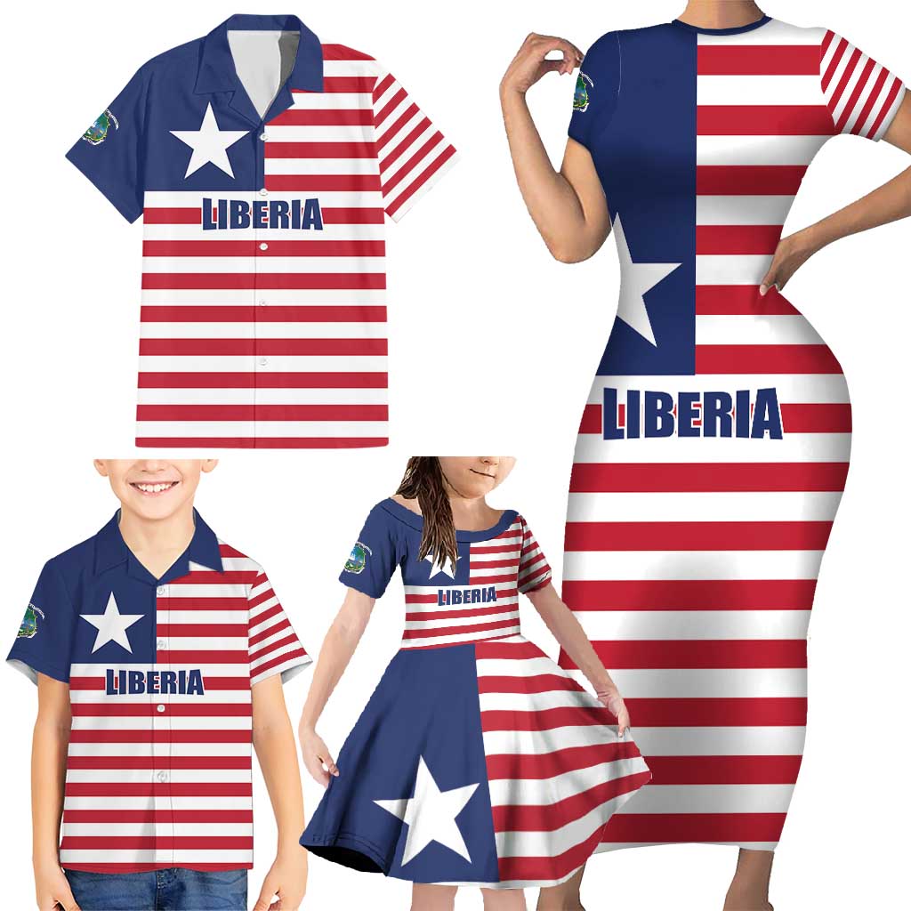 Liberia Flag Style Family Matching Short Sleeve Bodycon Dress and Hawaiian Shirt The Love of Liberty Brought Us Here