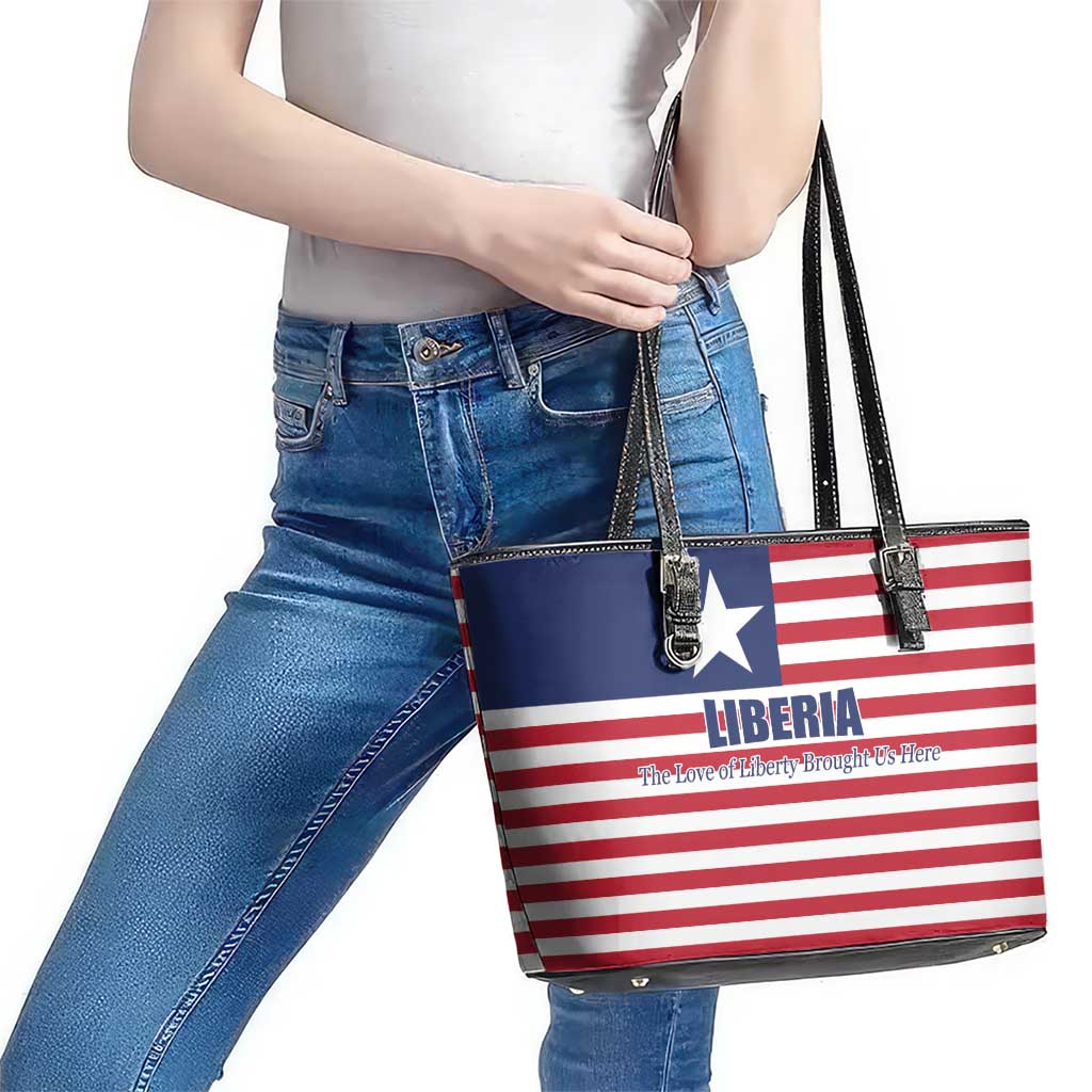 Liberia Flag Style Leather Tote Bag The Love of Liberty Brought Us Here