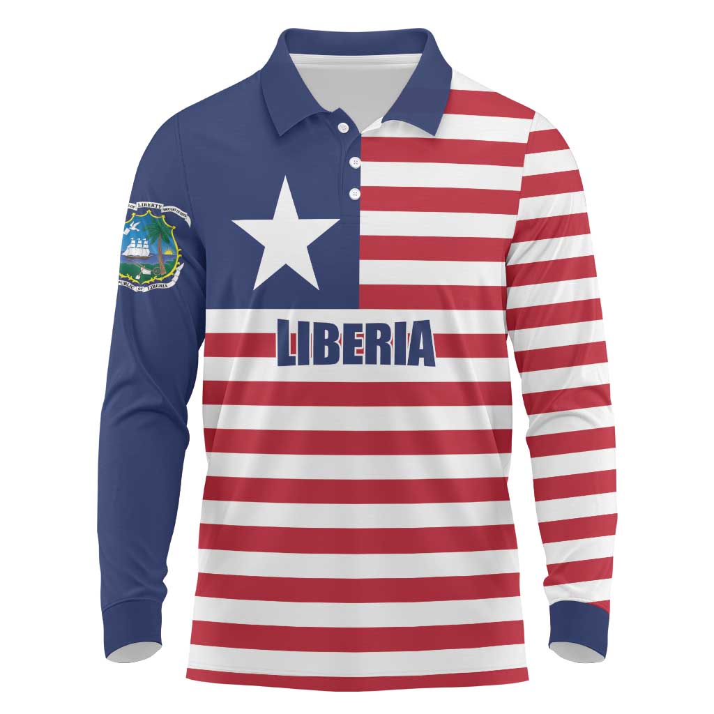 Liberia Flag Style Long Sleeve Polo Shirt The Love of Liberty Brought Us Here