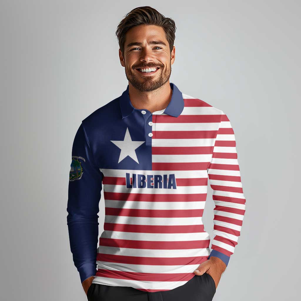 Liberia Flag Style Long Sleeve Polo Shirt The Love of Liberty Brought Us Here