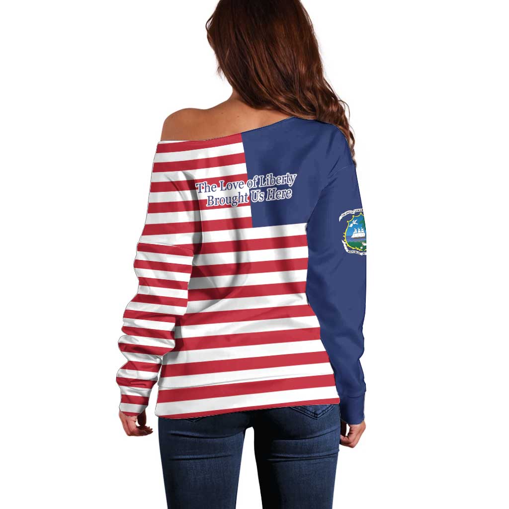 Liberia Flag Style Off Shoulder Sweater The Love of Liberty Brought Us Here