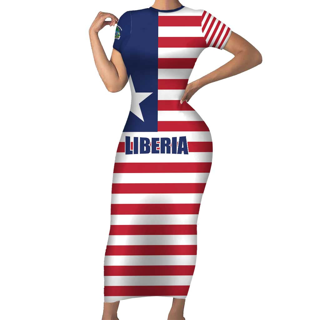 Liberia Flag Style Short Sleeve Bodycon Dress The Love of Liberty Brought Us Here