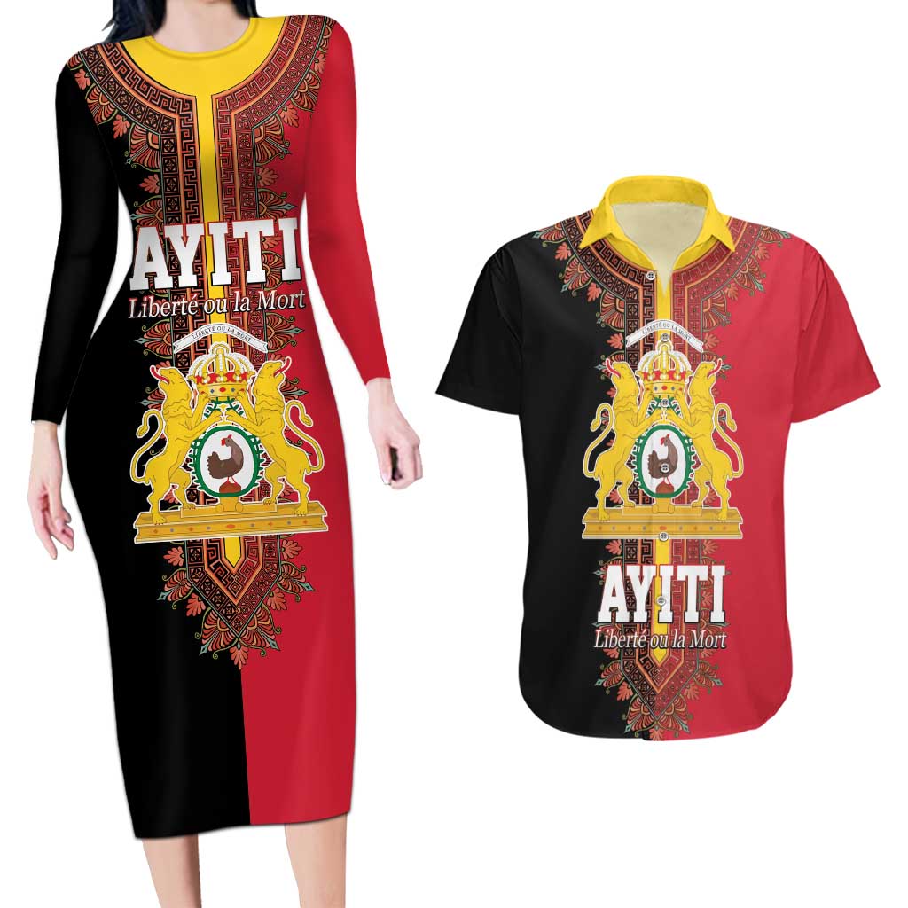 Haiti First Empire 1804-1806 Couples Matching Long Sleeve Bodycon Dress and Hawaiian Shirt Liberte ou la Mort!