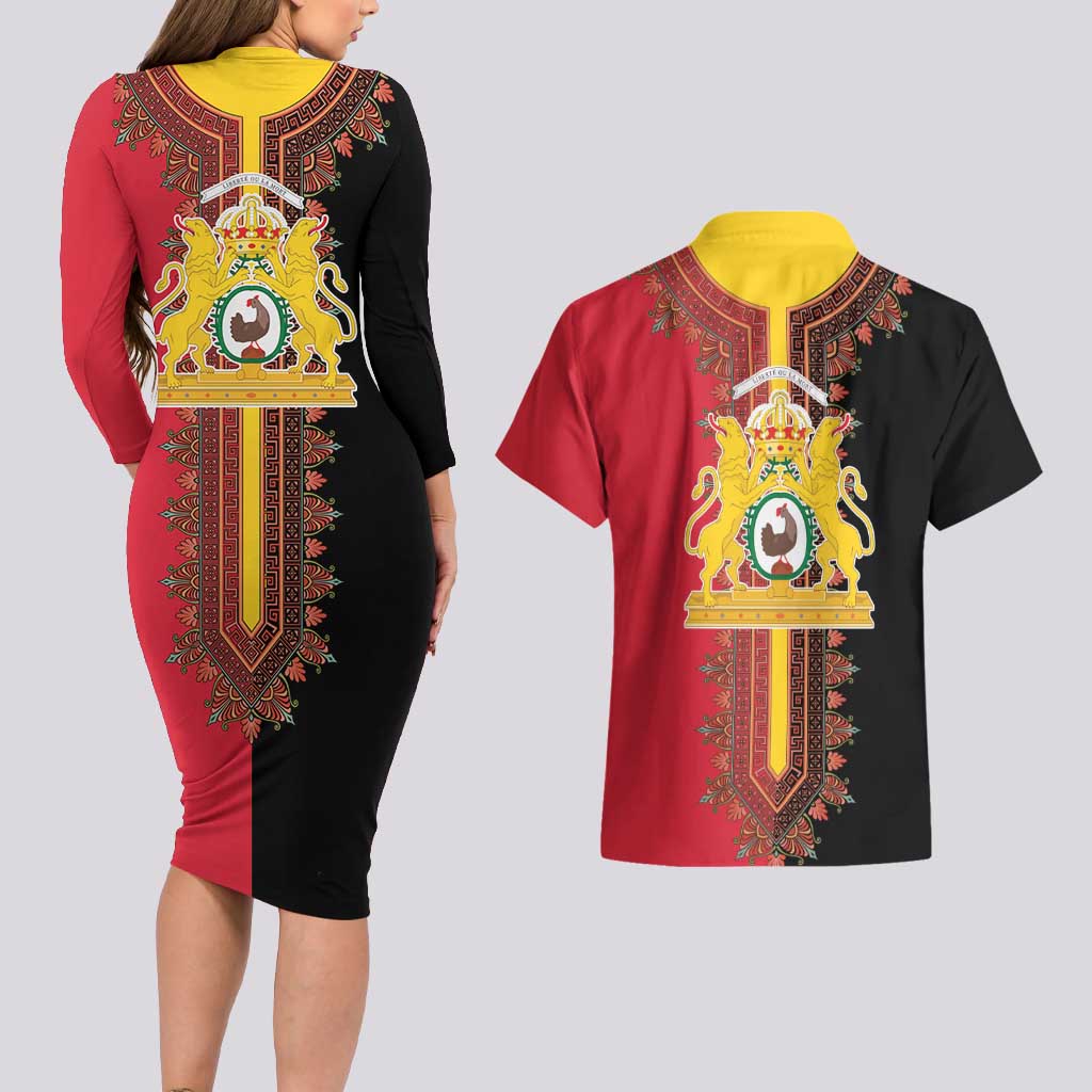 Haiti First Empire 1804-1806 Couples Matching Long Sleeve Bodycon Dress and Hawaiian Shirt Liberte ou la Mort!