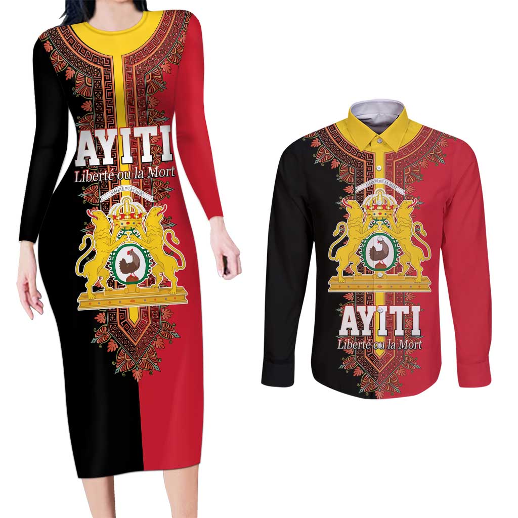 Haiti First Empire 1804-1806 Couples Matching Long Sleeve Bodycon Dress and Long Sleeve Button Shirt Liberte ou la Mort!