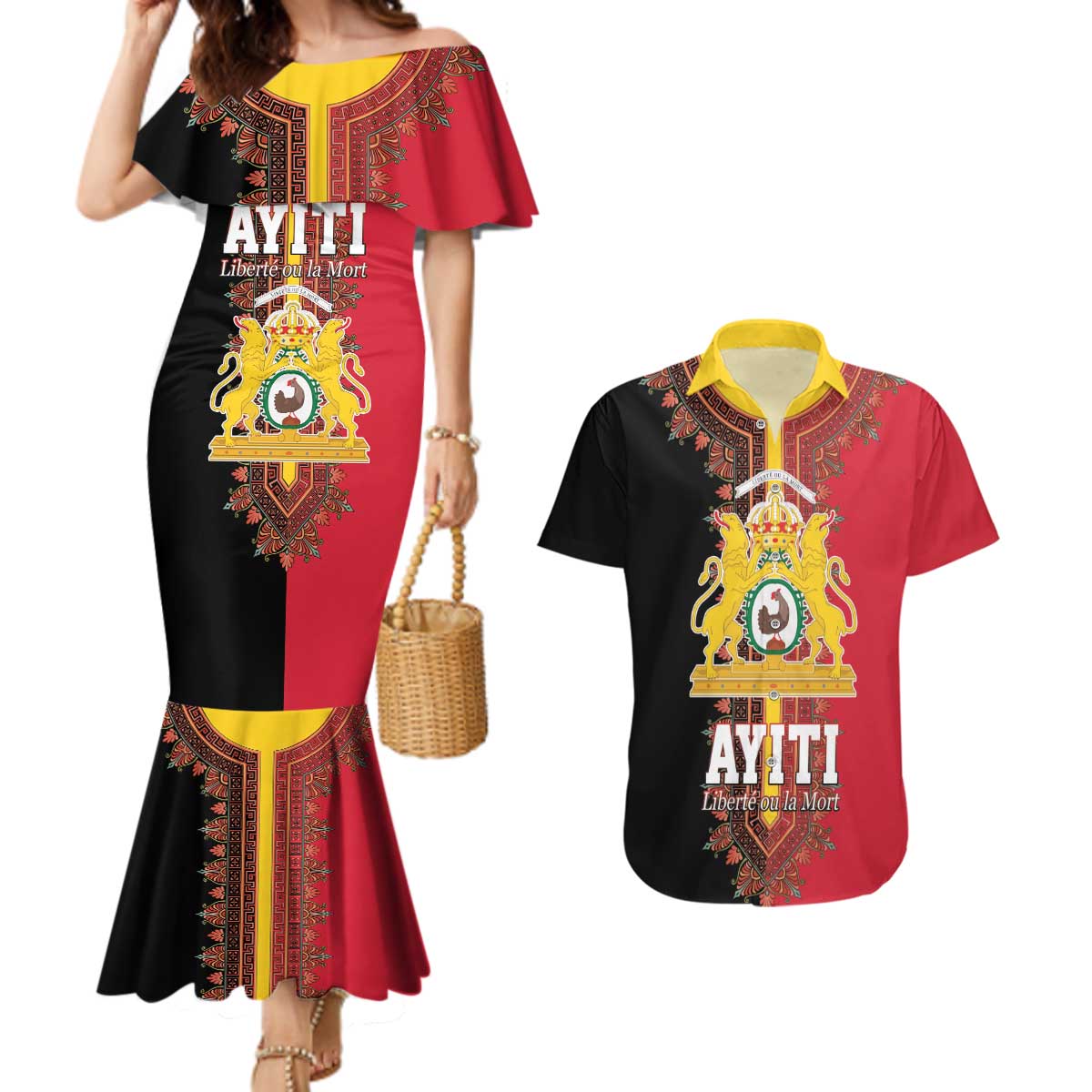 Haiti First Empire 1804-1806 Couples Matching Mermaid Dress and Hawaiian Shirt Liberte ou la Mort!