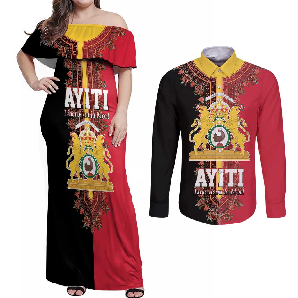Haiti First Empire 1804-1806 Couples Matching Off Shoulder Maxi Dress and Long Sleeve Button Shirt Liberte ou la Mort!