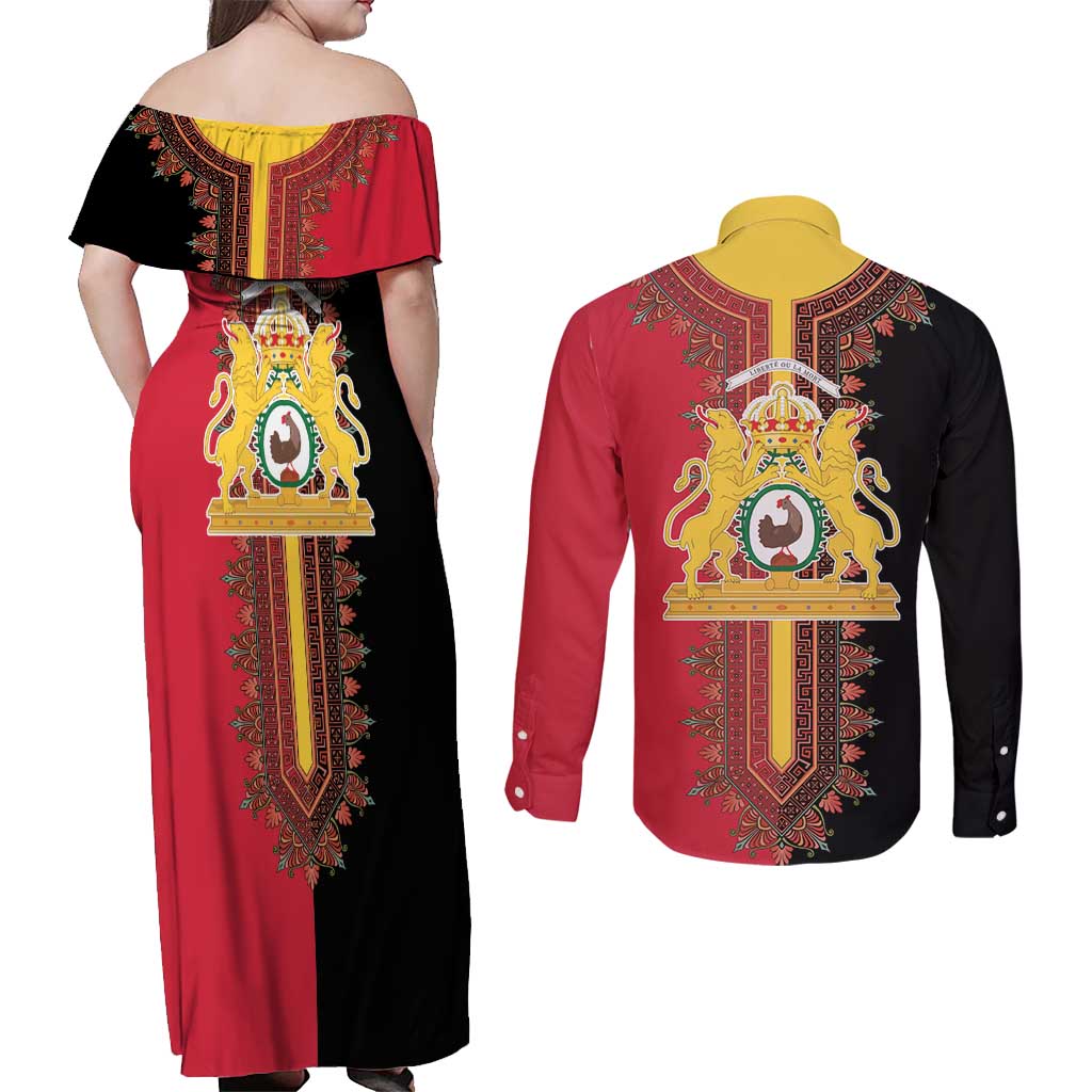 Haiti First Empire 1804-1806 Couples Matching Off Shoulder Maxi Dress and Long Sleeve Button Shirt Liberte ou la Mort!