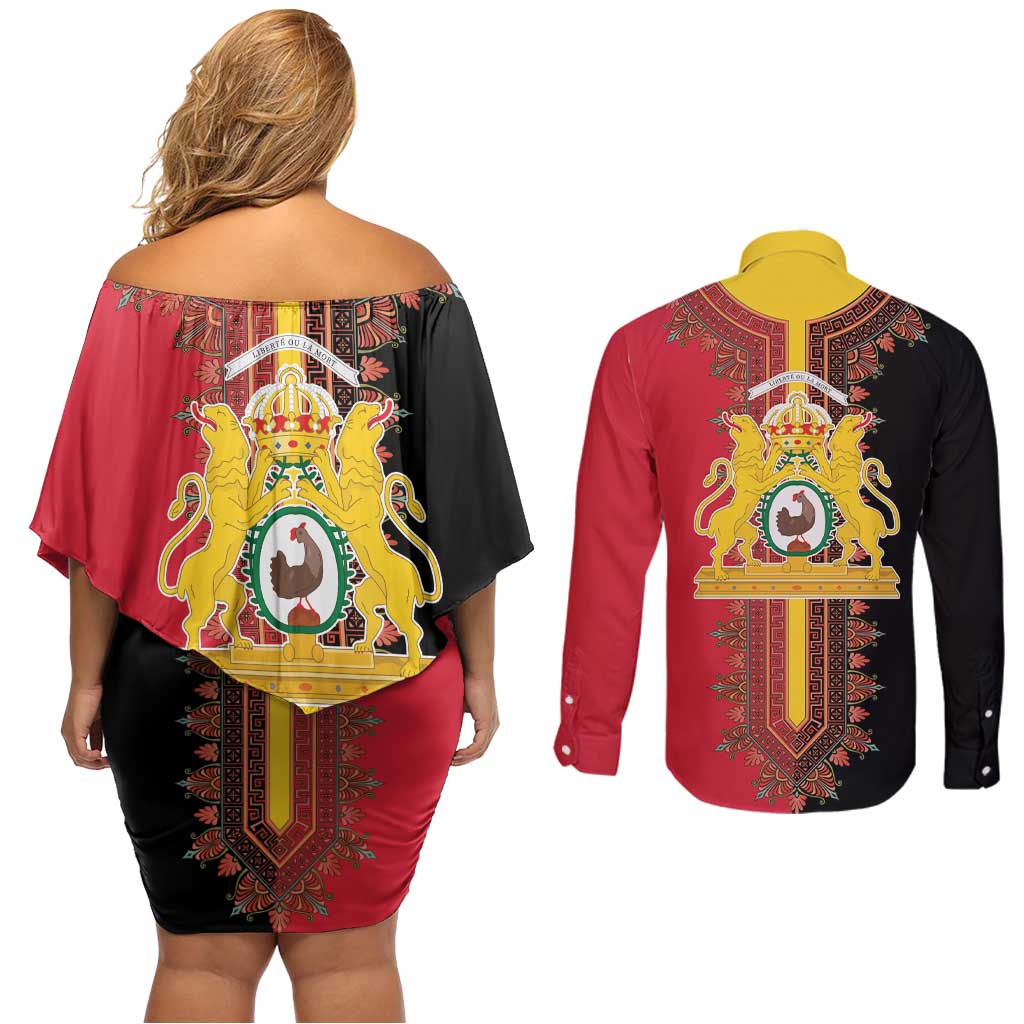 Haiti First Empire 1804-1806 Couples Matching Off Shoulder Short Dress and Long Sleeve Button Shirt Liberte ou la Mort!