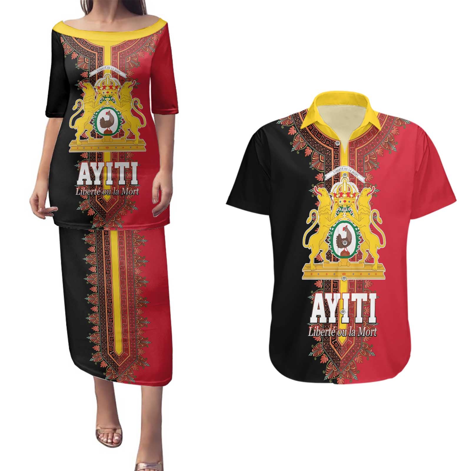 Haiti First Empire 1804-1806 Couples Matching Puletasi and Hawaiian Shirt Liberte ou la Mort!