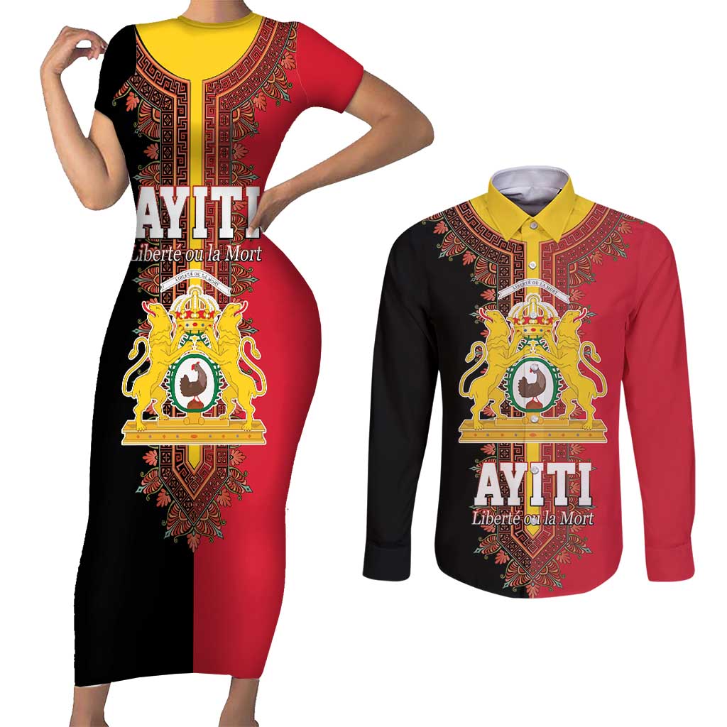 Haiti First Empire 1804-1806 Couples Matching Short Sleeve Bodycon Dress and Long Sleeve Button Shirt Liberte ou la Mort!