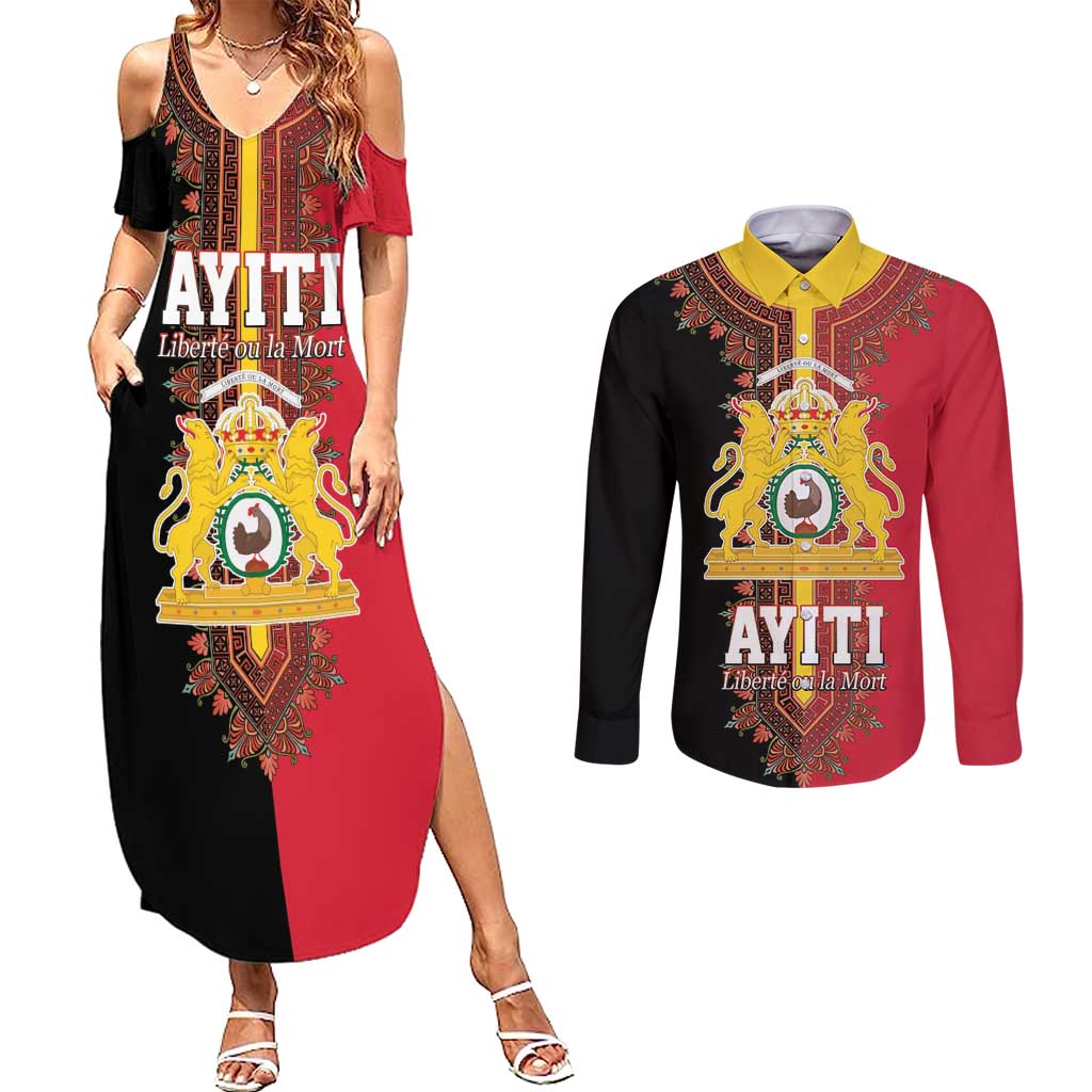 Haiti First Empire 1804-1806 Couples Matching Summer Maxi Dress and Long Sleeve Button Shirt Liberte ou la Mort!