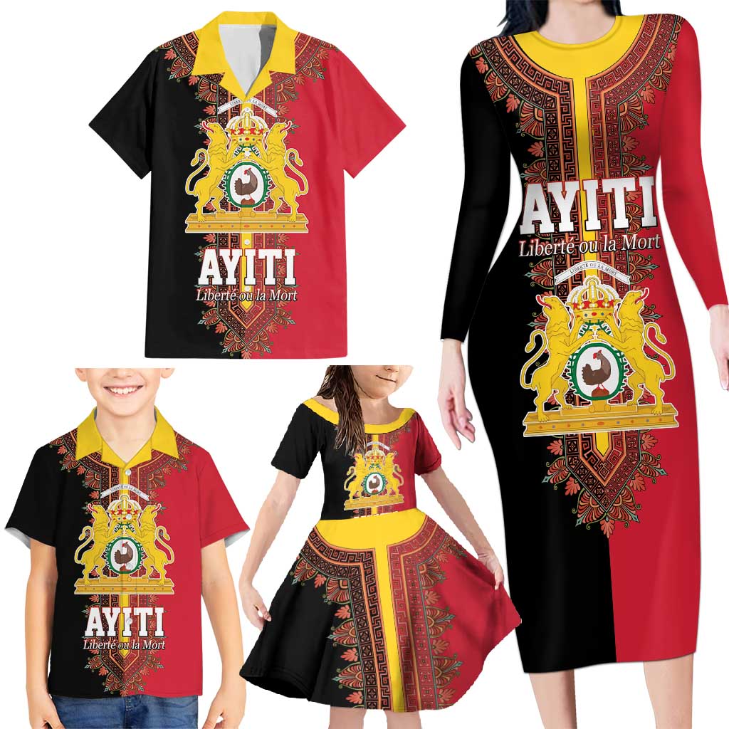 Haiti First Empire 1804-1806 Family Matching Long Sleeve Bodycon Dress and Hawaiian Shirt Liberte ou la Mort!