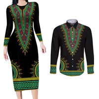 Liberia Coat of Arms Couples Matching Long Sleeve Bodycon Dress and Long Sleeve Button Shirt African Dashiki Style