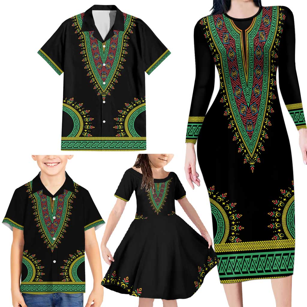 Liberia Coat of Arms Family Matching Long Sleeve Bodycon Dress and Hawaiian Shirt African Dashiki Style