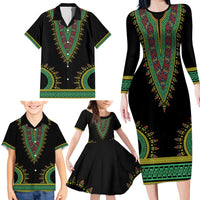 Liberia Coat of Arms Family Matching Long Sleeve Bodycon Dress and Hawaiian Shirt African Dashiki Style