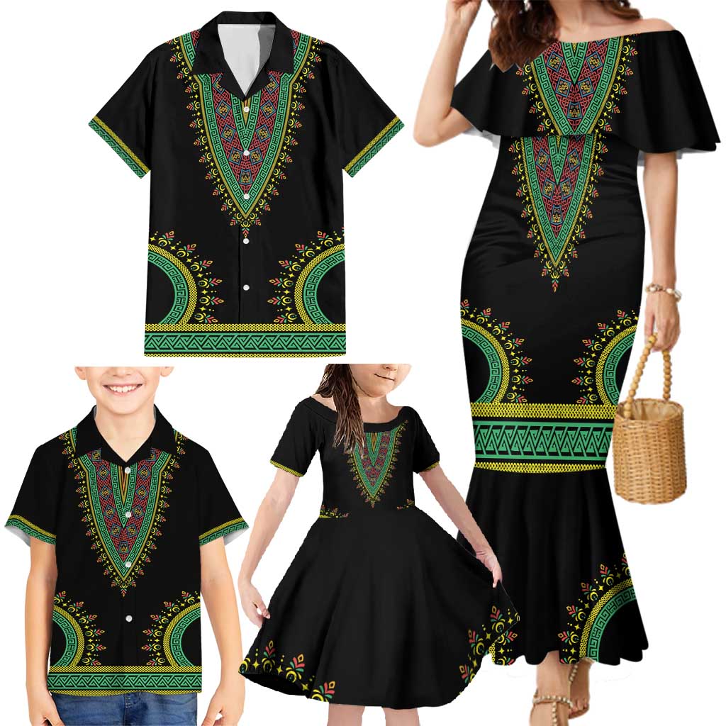 Liberia Coat of Arms Family Matching Mermaid Dress and Hawaiian Shirt African Dashiki Style