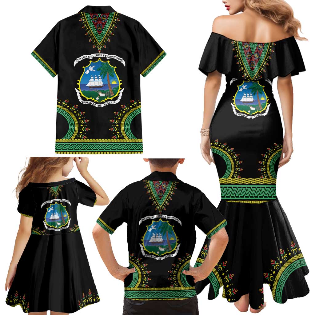 Liberia Coat of Arms Family Matching Mermaid Dress and Hawaiian Shirt African Dashiki Style