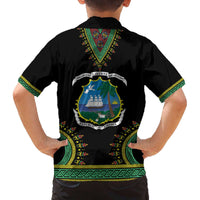 Liberia Coat of Arms Family Matching Off The Shoulder Long Sleeve Dress and Hawaiian Shirt African Dashiki Style