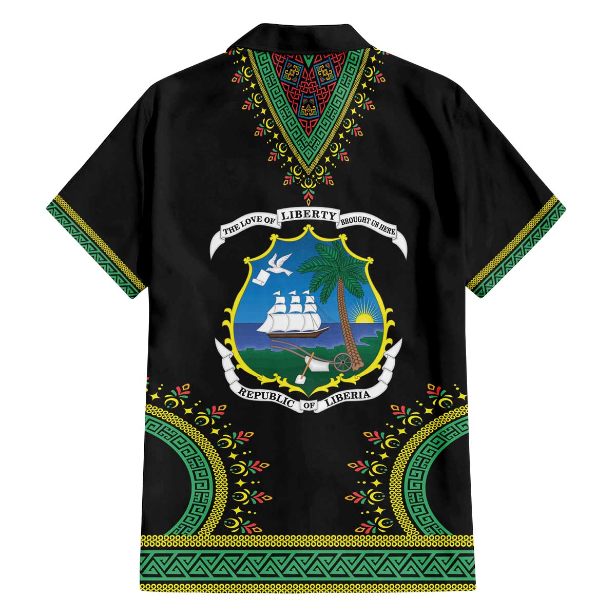 Liberia Coat of Arms Family Matching Off The Shoulder Long Sleeve Dress and Hawaiian Shirt African Dashiki Style