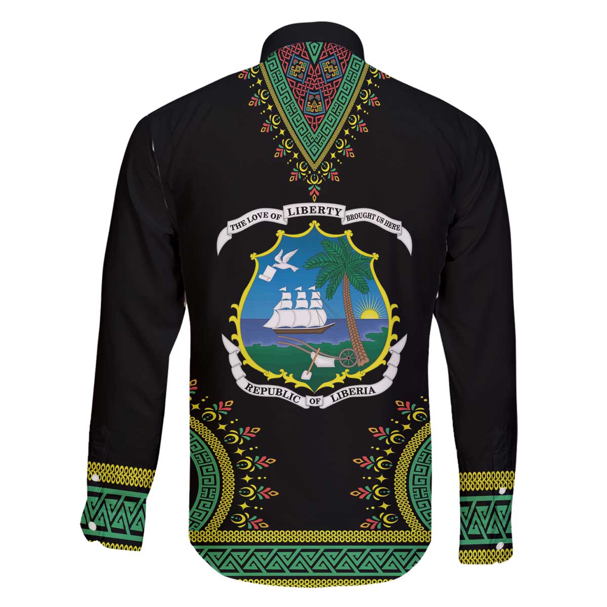 Liberia Coat of Arms Family Matching Off The Shoulder Long Sleeve Dress and Hawaiian Shirt African Dashiki Style