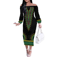 Liberia Coat of Arms Family Matching Off The Shoulder Long Sleeve Dress and Hawaiian Shirt African Dashiki Style