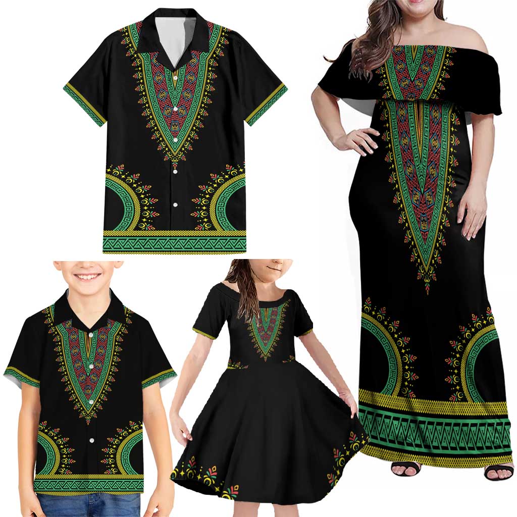 Liberia Coat of Arms Family Matching Off Shoulder Maxi Dress and Hawaiian Shirt African Dashiki Style