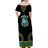 Liberia Coat of Arms Family Matching Off Shoulder Maxi Dress and Hawaiian Shirt African Dashiki Style