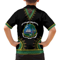 Liberia Coat of Arms Family Matching Off Shoulder Short Dress and Hawaiian Shirt African Dashiki Style