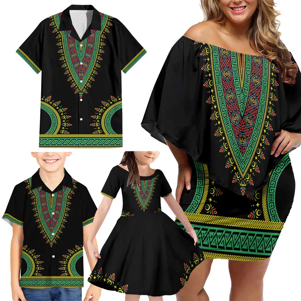 Liberia Coat of Arms Family Matching Off Shoulder Short Dress and Hawaiian Shirt African Dashiki Style