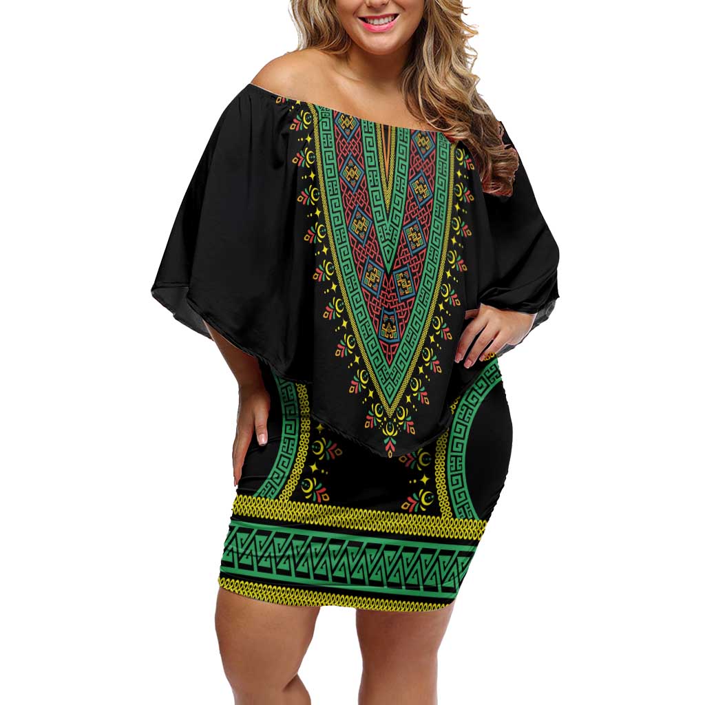 Liberia Coat of Arms Family Matching Off Shoulder Short Dress and Hawaiian Shirt African Dashiki Style