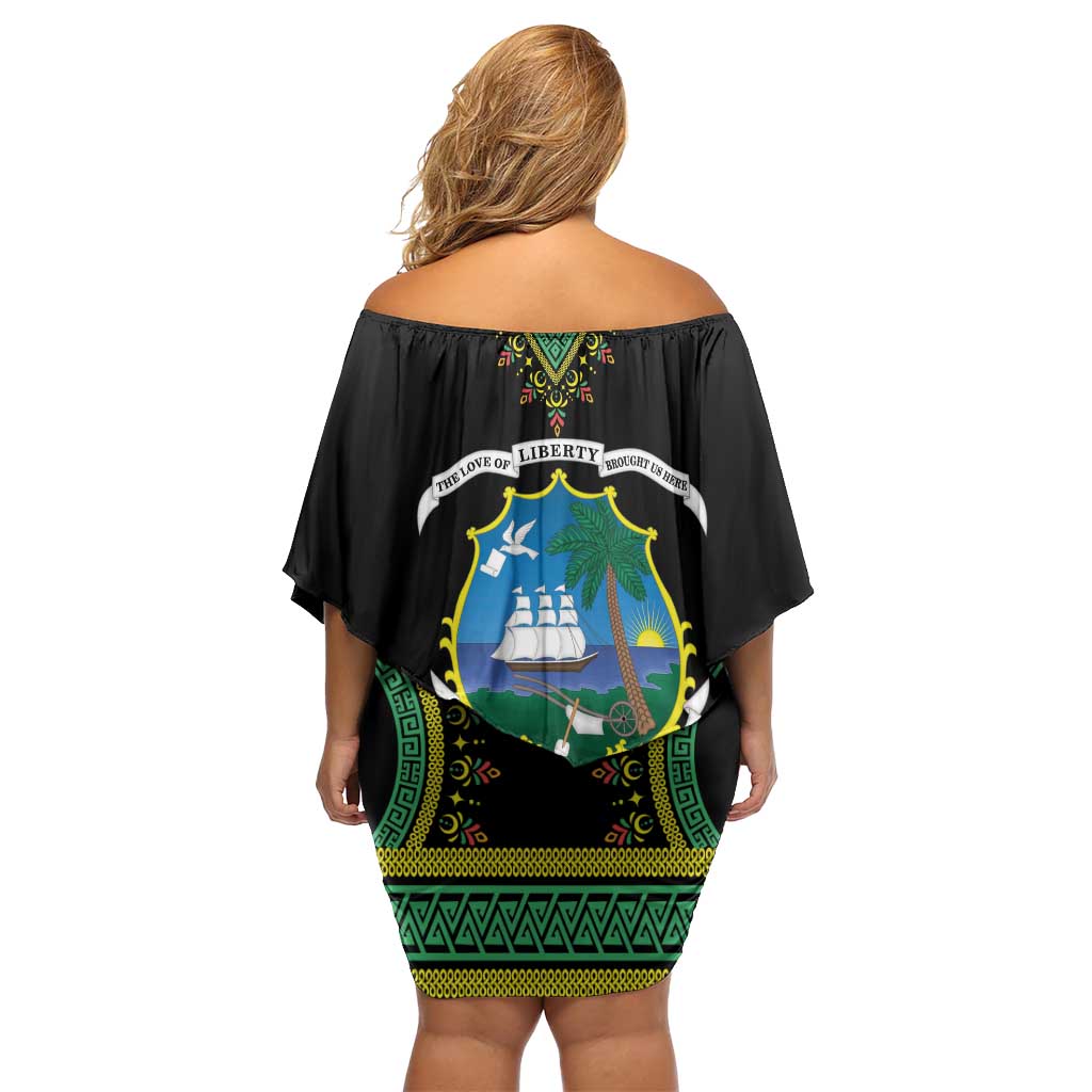 Liberia Coat of Arms Family Matching Off Shoulder Short Dress and Hawaiian Shirt African Dashiki Style