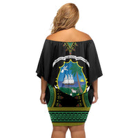 Liberia Coat of Arms Family Matching Off Shoulder Short Dress and Hawaiian Shirt African Dashiki Style