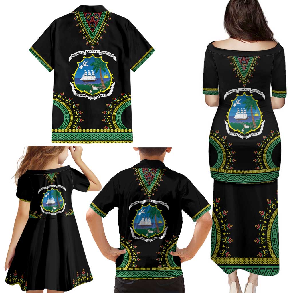 Liberia Coat of Arms Family Matching Puletasi and Hawaiian Shirt African Dashiki Style