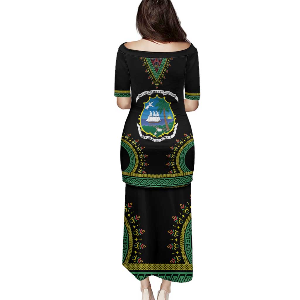 Liberia Coat of Arms Family Matching Puletasi and Hawaiian Shirt African Dashiki Style