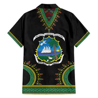 Liberia Coat of Arms Family Matching Short Sleeve Bodycon Dress and Hawaiian Shirt African Dashiki Style