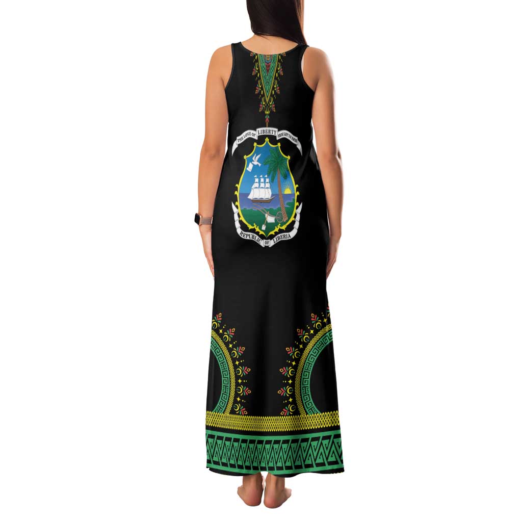 Liberia Coat of Arms Family Matching Tank Maxi Dress and Hawaiian Shirt African Dashiki Style